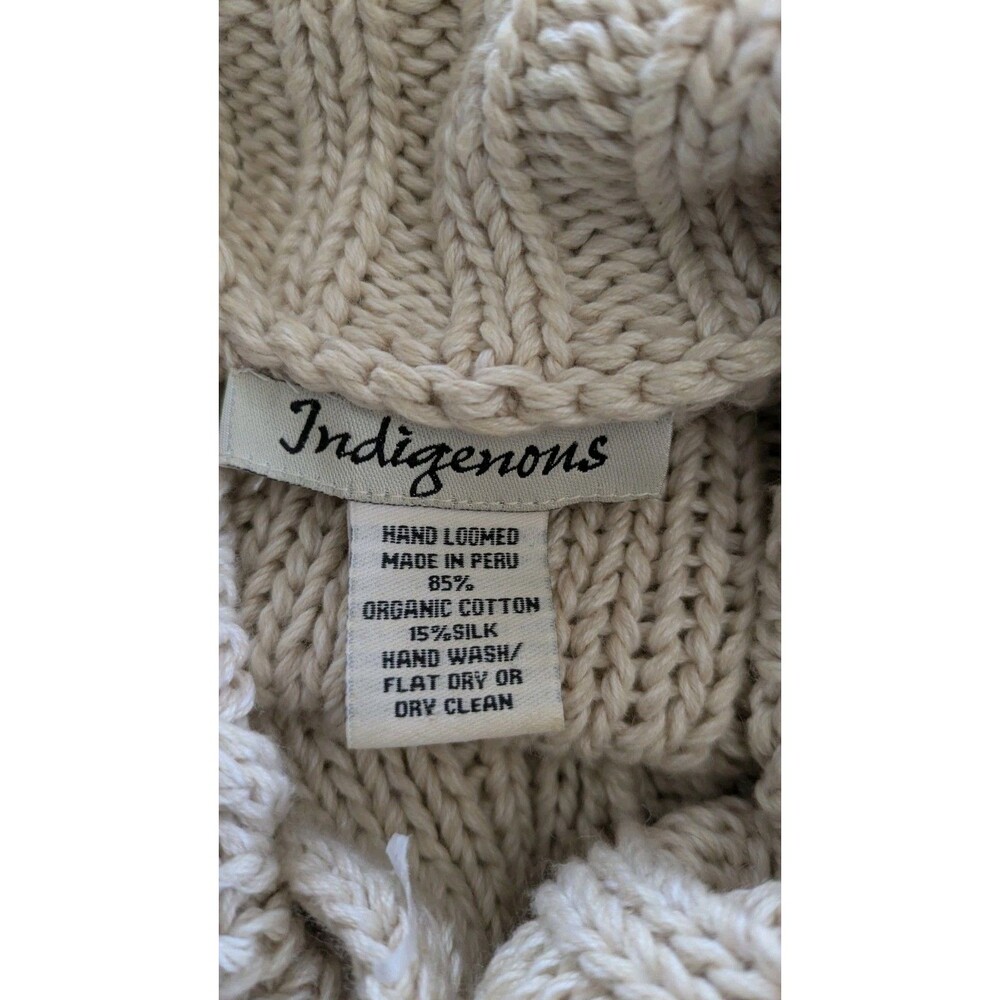 Vintage Hand Loomed Poncho Cape Sweater Cottage Organic Cotton Silk Cable Knit - Picture 8 of 10